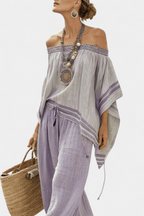 Serenella - shoulder e pantaloni a gamba larga a righe