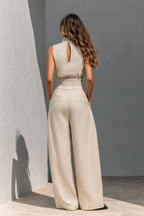 Maria - Completo di canotta e pantaloni larghi in cotone e lino minimalista per donna