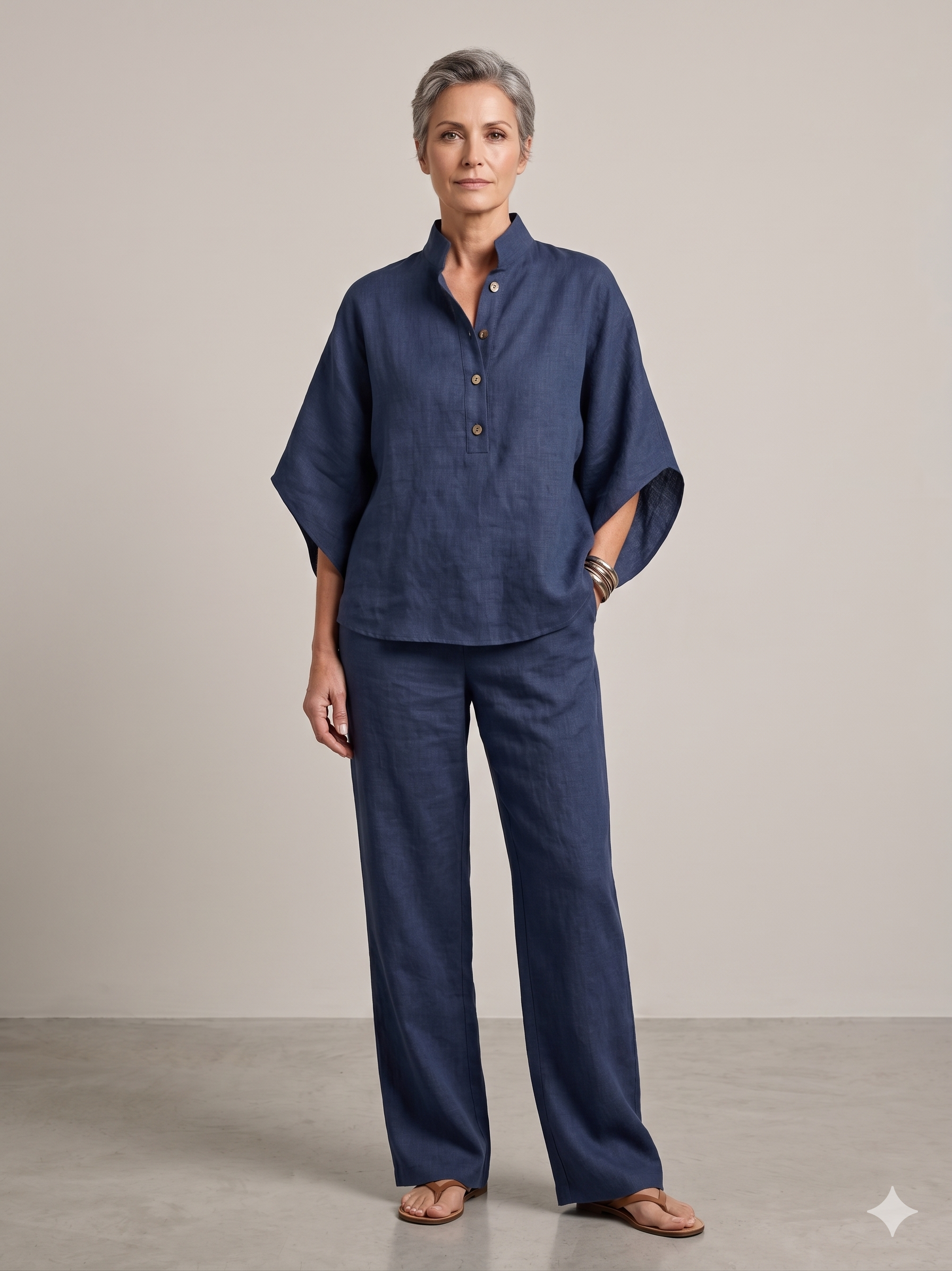 Mariel | Completo in lino con maniche a pipistrello e pantaloni ampi
