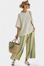 Caterina – top sofisticato e pantaloni in lino a righe
