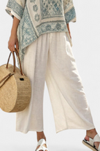 Annalisa – blusa stampata comoda e pantaloni bianchi a gamba larga